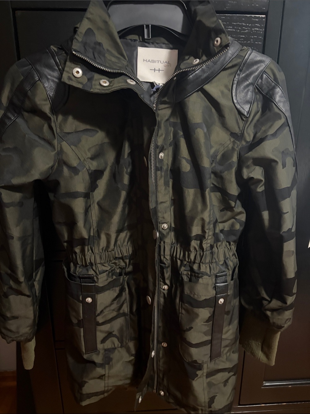 Habitual Girls' Size 10 Olive Green Camo Hooded Anorak